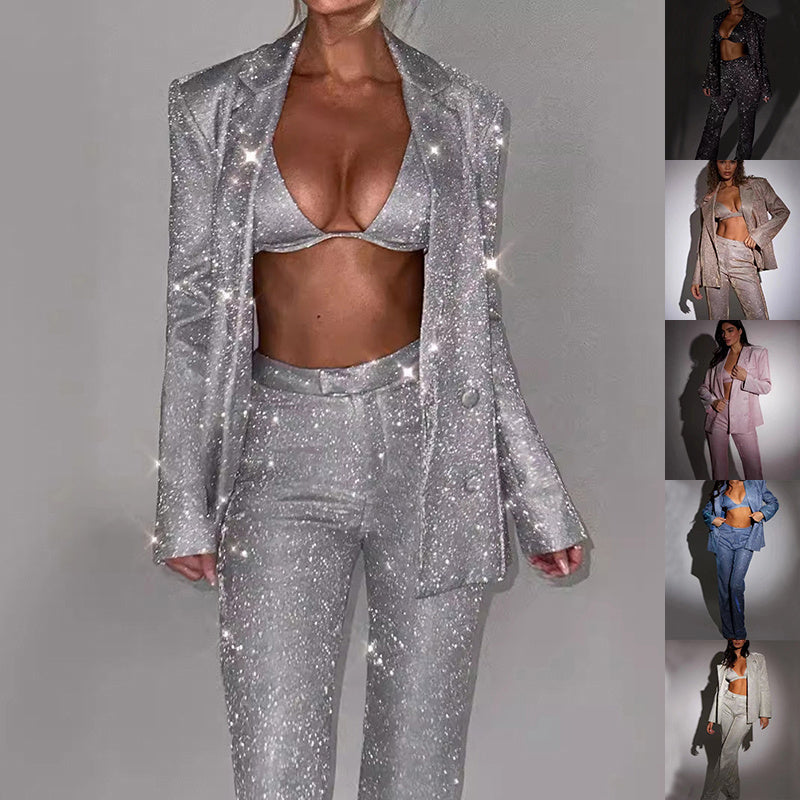 3pcs Shiny Long-sleeved Suit