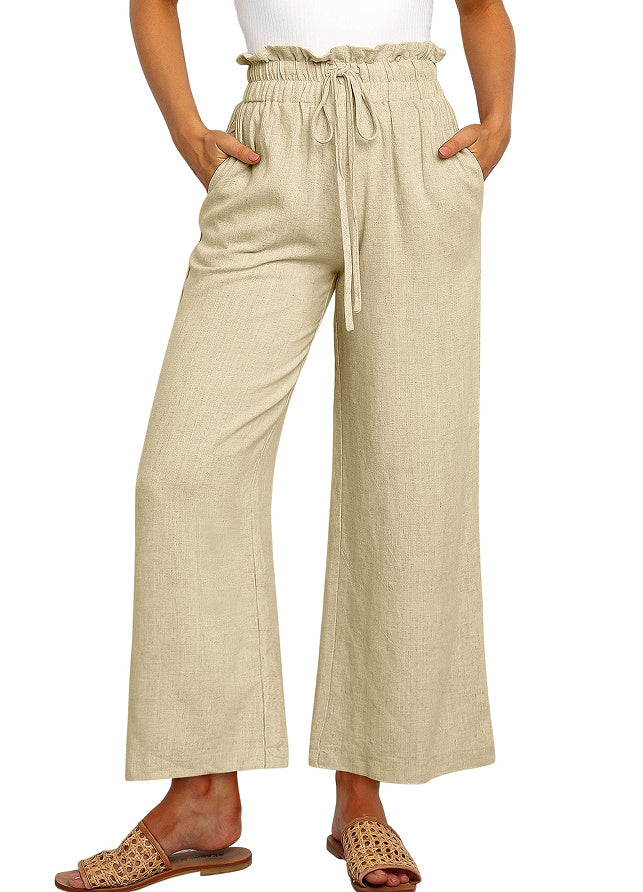 Elastic Waistband Lace-up Pants