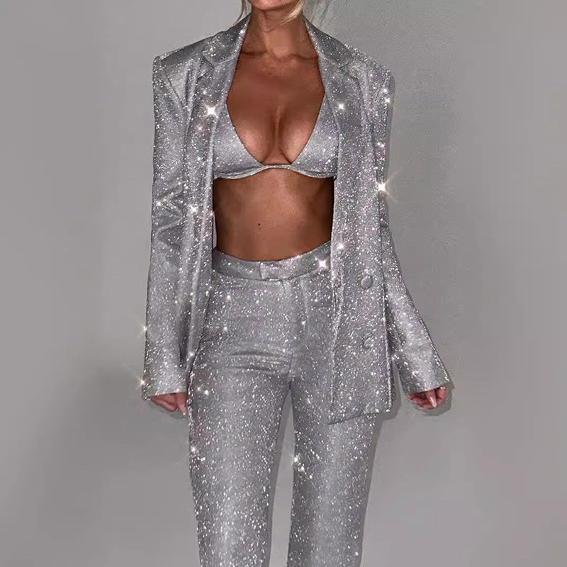 3pcs Shiny Long-sleeved Suit