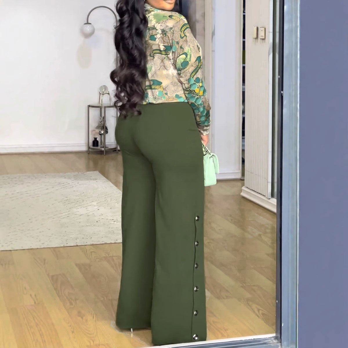 Women's V-neck Shirt Wide Leg Pants Two-piece Set