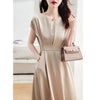 V-neck Tight Waist Apricot Dress