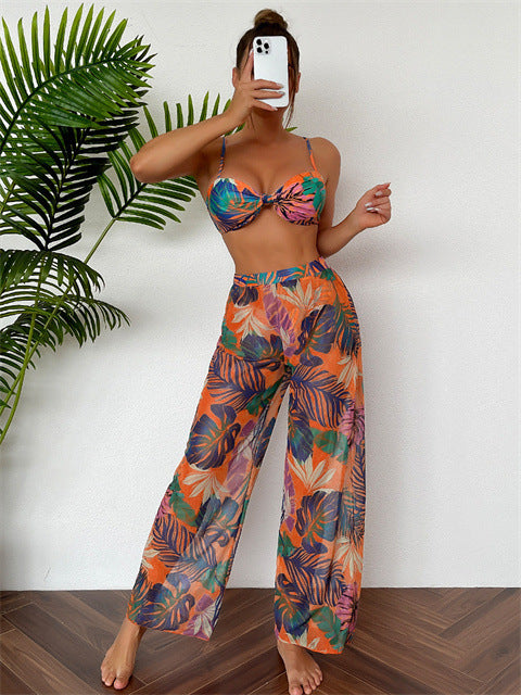 Buckle Tube Top Split Swimsuit Suit