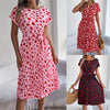 Casual Love Heart Short Sleeve Waist-controlled Pleated Dress