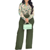 Women's V-neck Shirt Wide Leg Pants Two-piece Set