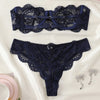 Women's Dark Blue Strap Bra Design Underwear Suit