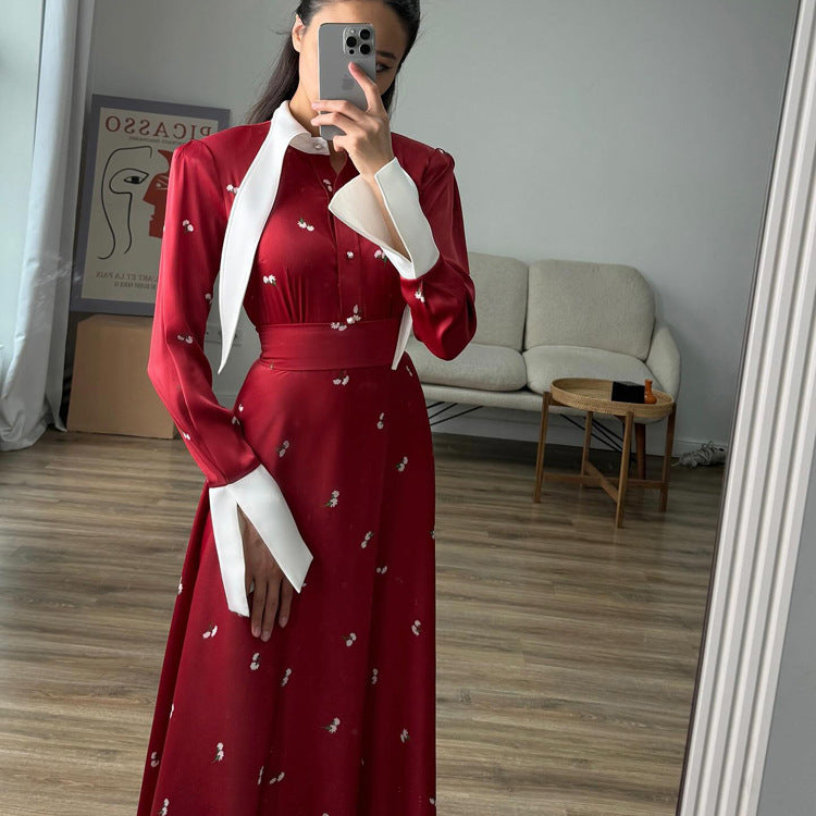 Women's Elegant Waist Trimming Printing Satin Dress