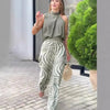 Zebra Print Wide Leg Pants Two-piece Suit