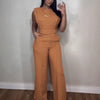 O-neck Short Top Straight-leg Pants Casual Suit