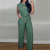 O-neck Short Top Straight-leg Pants Casual Suit