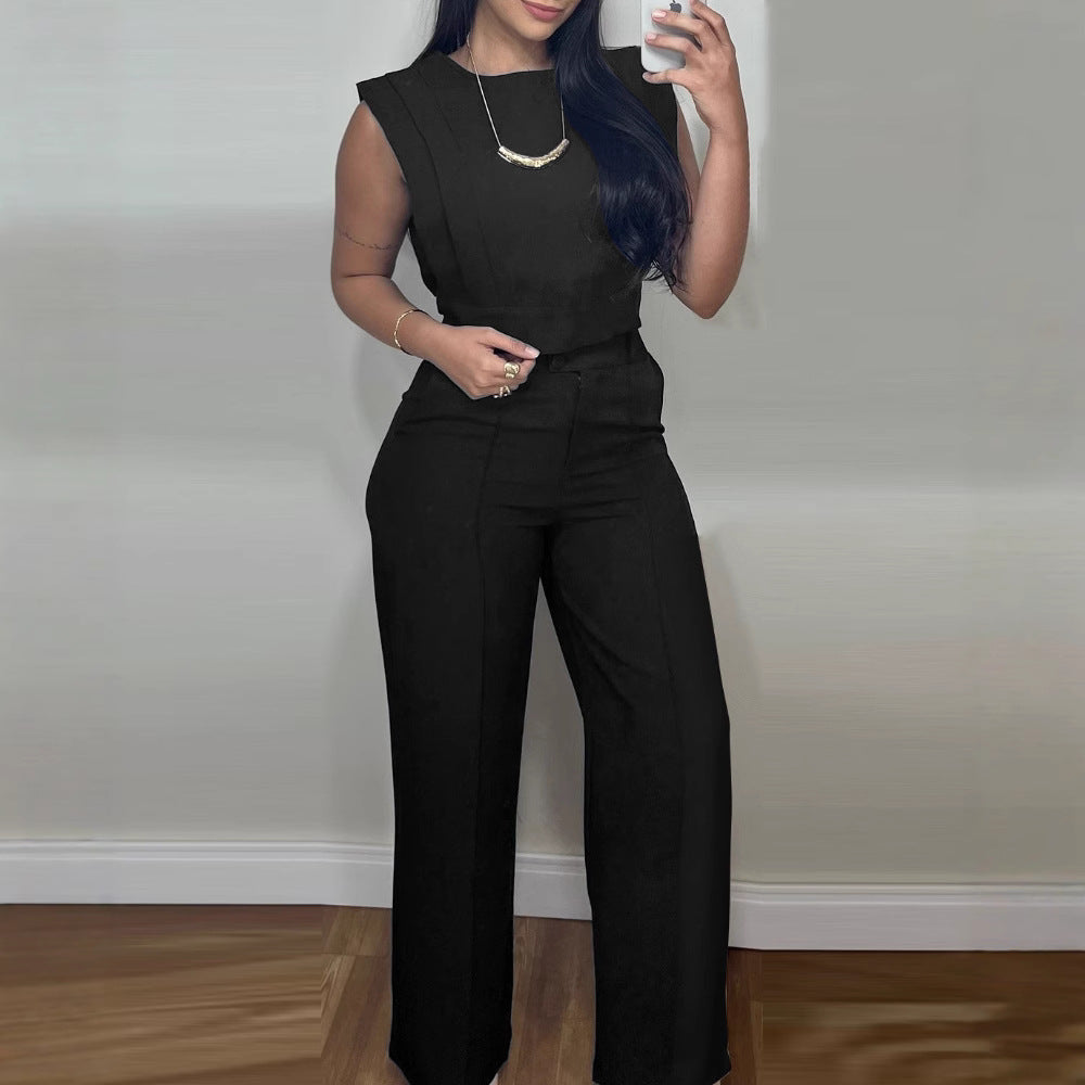 O-neck Short Top Straight-leg Pants Casual Suit