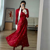 Women's Elegant Waist Trimming Printing Satin Dress