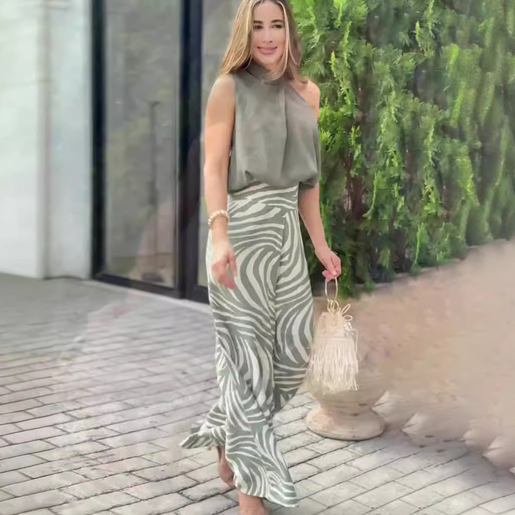 Zebra Print Wide Leg Pants Two-piece Suit