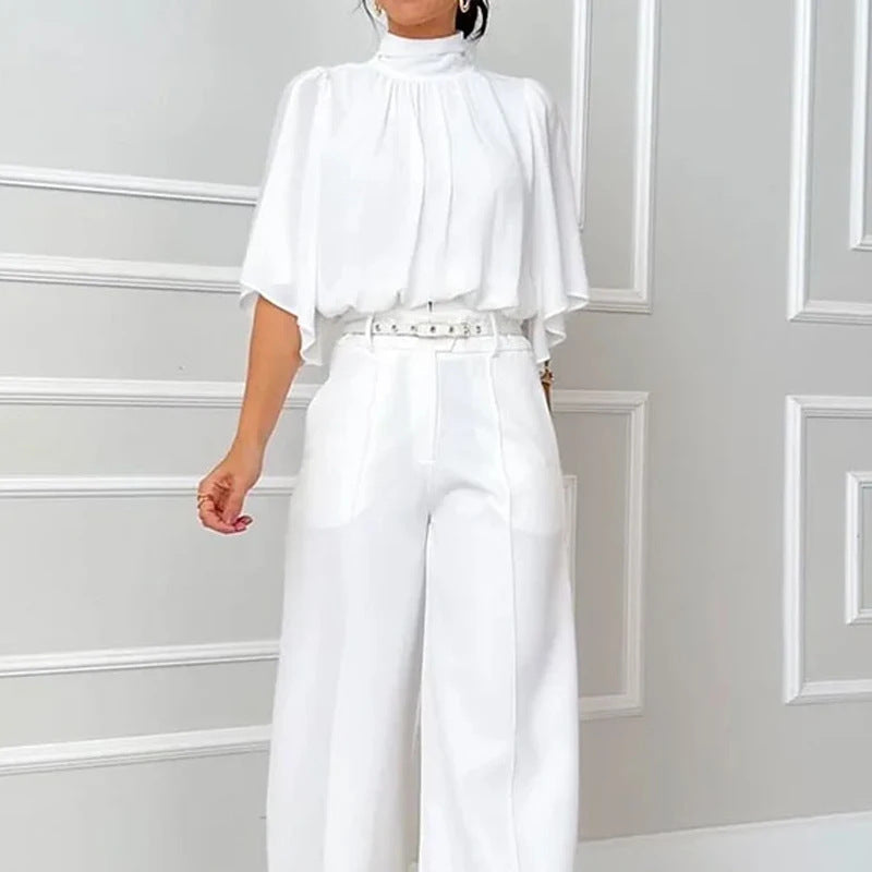 Half Collar Top Two-piece Set