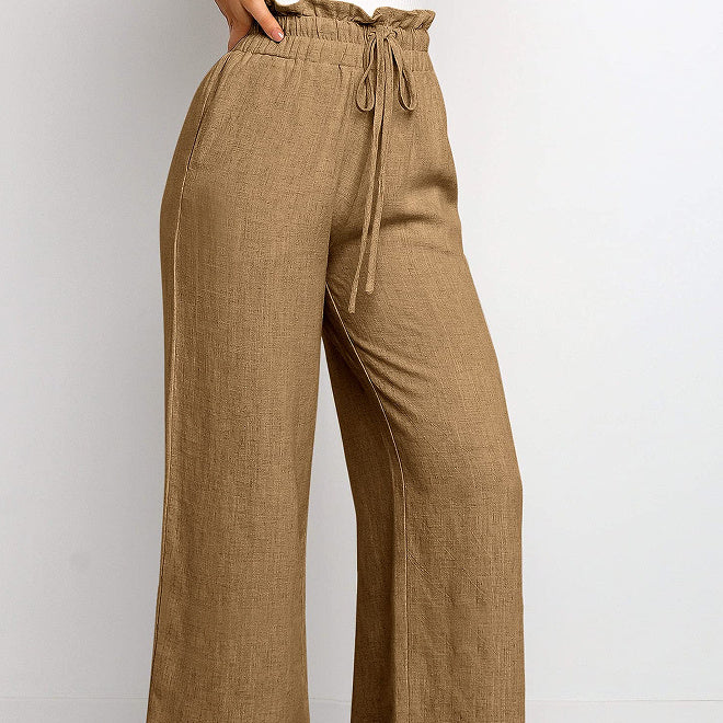 Elastic Waistband Lace-up Pants