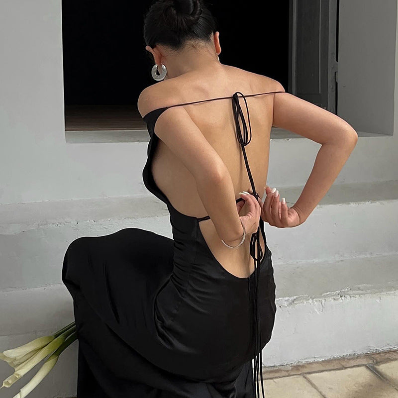 Backless Satin Off Shoulder Dress