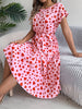 Casual Love Heart Short Sleeve Waist-controlled Pleated Dress