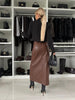 High Waist Split Leather Skirt