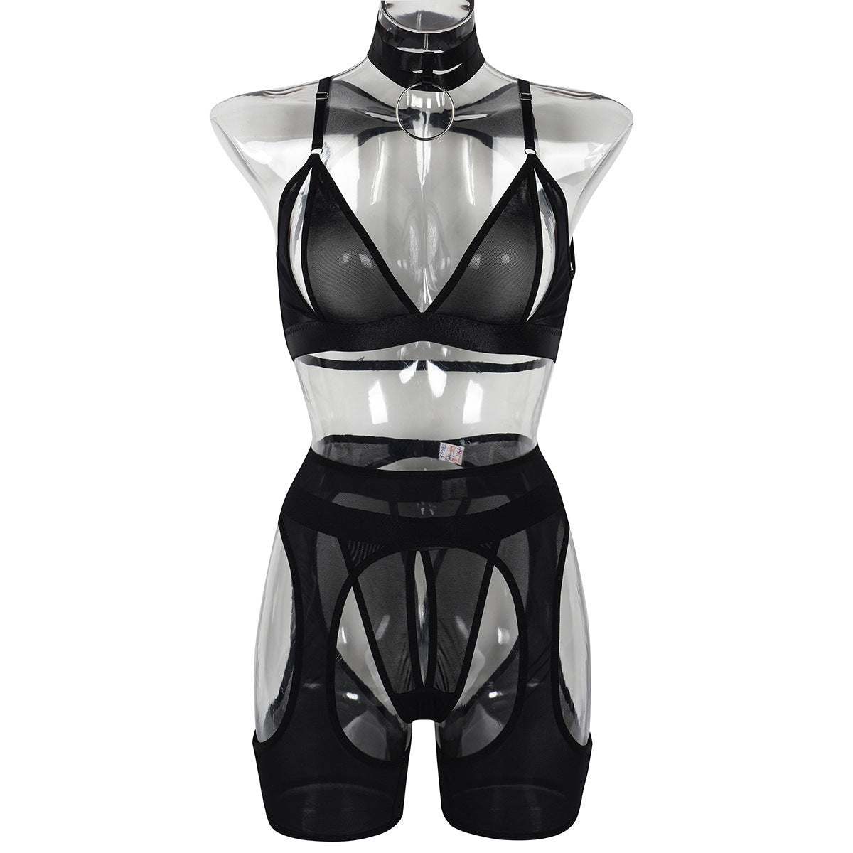 See-through Hollow-out Beauty Back Low-cut Four-piece Set