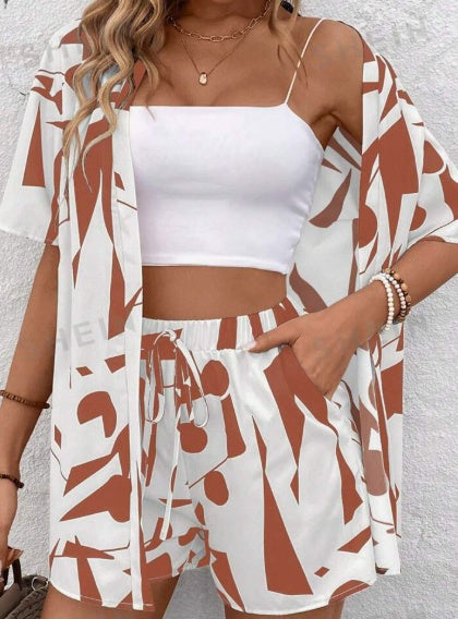 Open Front Shirt and Shorts Set