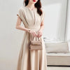 V-neck Tight Waist Apricot Dress