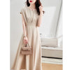 V-neck Tight Waist Apricot Dress