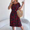 Casual Love Heart Short Sleeve Waist-controlled Pleated Dress